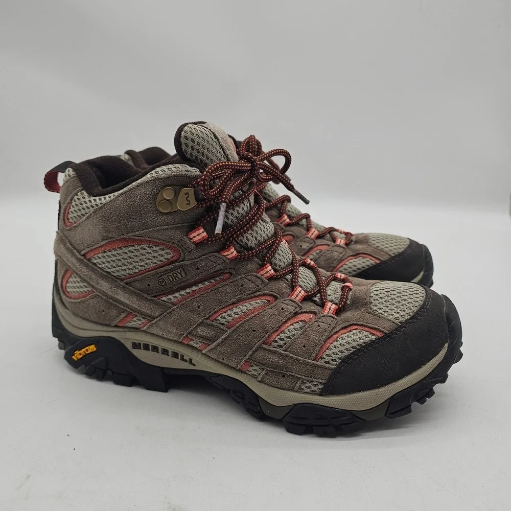 Merrell Moab 3 Mid Womens Size 9.5  Brown Beige Outdoor Waterproof Hiking Boots
